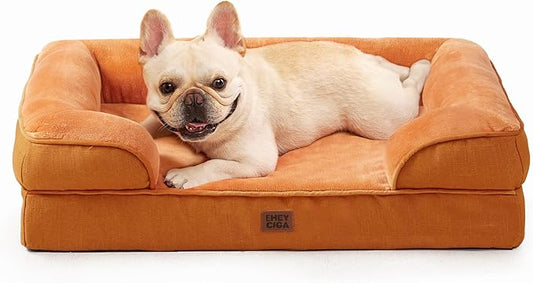 EHEYCIGA Orthopedic Dog Bed Medium Size Dog, Waterproof Washable Pet Beds | Non-Slip Bottom and Egg-Crate Memory Foam Dog Couch Bed with Washable Removable Cover, Pumpkin Orange by EHEYCIGA