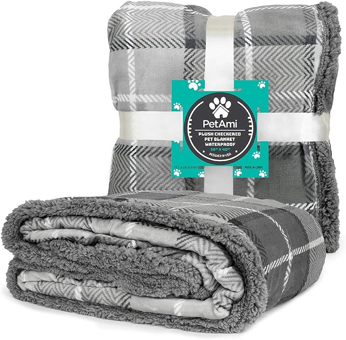 PetAmi Waterproof Dog Blanket for Couch, Pee Proof Fleece Reversible Pet Throw, Furniture Protector for Bed Sofa Kennel, Soft Washable Cover for Small Medium Dog Puppy Cat, 29x40 Plaid Light Grey - Image 8