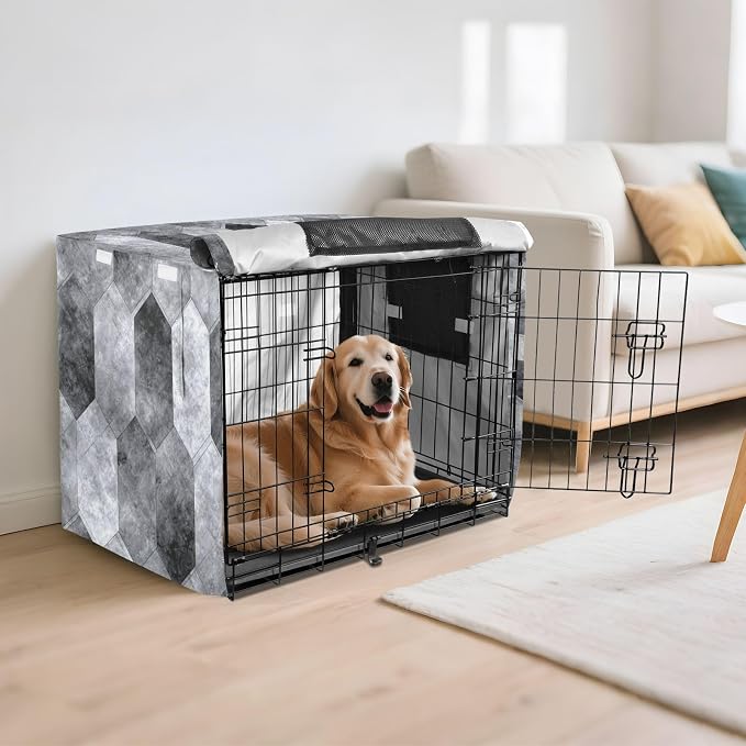 Dog Crate Cover Kennel Cover for Dog Cages Breathable for Wire Cage Indoor Outdoor Gray Diamond Marble Texture Pattern - Image 6