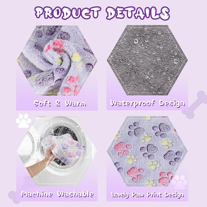 YUEPET 2 Pack Waterproof Dog Blankets, Puppy Blanket for Small-Medium Dogs | Machine Washable, Waterproof Inner Layer, Sofa Bed Cover, Reversible Fleece, 30x20", Small Dogs & Cats, Purple Pink - Image 3