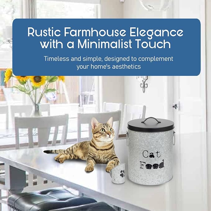 Medium Cat Up To 30lb Pet Food Storage Canister with Scoop – Durable & Airtight for Freshnesss, Minimalist Design & Recyclable, Huge Large Metal Container (Cat Bin - Medium Size) - Image 6