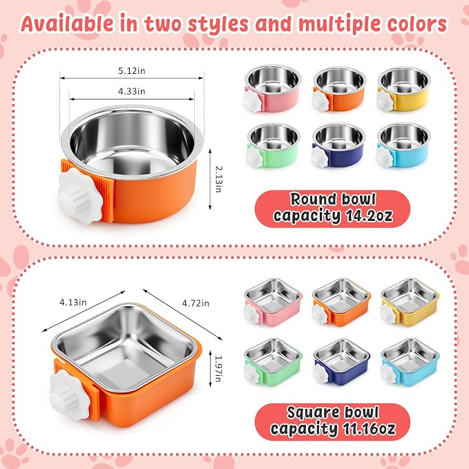 LemonRoad 12 Pcs Dog Crate Water Bowl Bulk No Spill Hanging for Kennel Removable Stainless Steel Puppy Food Water Feeding Bowls Cage Coop Cup for Dogs Cats Rabbits Birds Ferret(Mixed Style) - Image 2