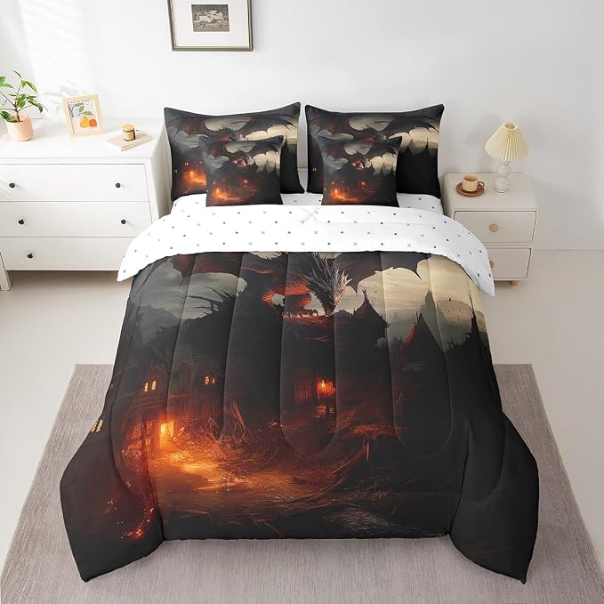 3D Dragon 7Pcs Bedding Sets Bed in a Bag Fierce Wildlife Comforter Flying Dragon Bedroom Comforter with Sheets Full 7-Piece(1 Comforter, 1 Flat Sheet 1 Fitted Sheet 2 Pillowcases and 2 Pillow Shams) by Erosebridal