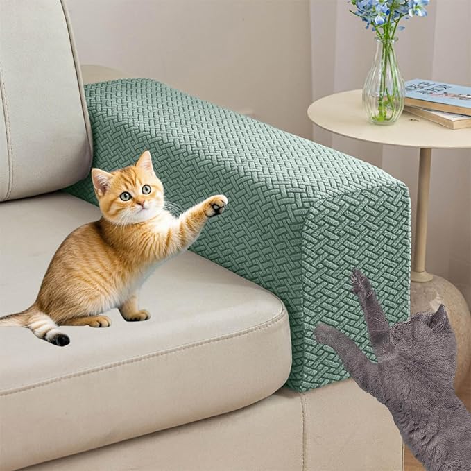 Couch Arm Covers Set of 2, Stretchable Sofa Armrest Protectors, Breathable Polyester Armchair Covers with Non-Slip Grip Design Furniture Protector (Green, Large (Set of 2)) by Unknown