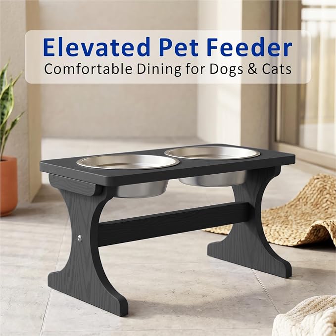 Raised Dog Bowl Stand for Medium Breed, Feeding Station with 35 oz 2 Stainless Steel Bowls & Licking Plate,Dog Food Bowl Black - Image 7