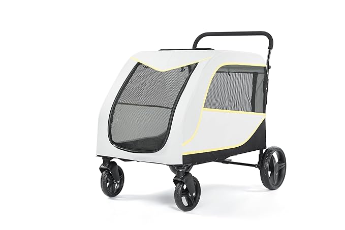 Extra Large Dog Stroller for Large Dogs, 176 Lbs Capacity Pet Stroller with All-Terrain Wheels, Foldable Design & Weather Cover, Luxury Dog Stroller with Air Mesh, Foot Brake & Storage Basket