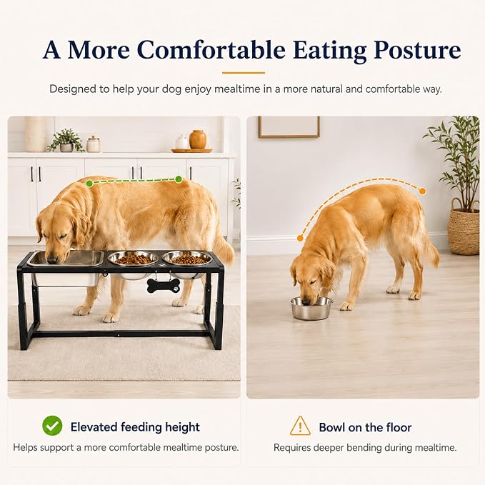 Metal Elevated Dog Bowls for Medium/Large Breed, 3 Adjustable Height(8.8''/11.5''/14'') Raised Dog Bowl Stand with Two 58oz & One 1.2gallons Large Stainless Steel Dog Food Water Bowls - Image 3