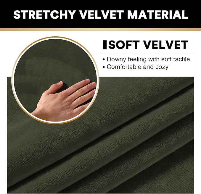 PrinceDeco Velvet Plush Couch Cover Stretch 2 Piece Chair Cover Chair Slipcover Washable Furniture Protector Couch Soft with Elastic Bottom Armchair Cover Width Up to 49 Inch(Small, Olive) - Image 4