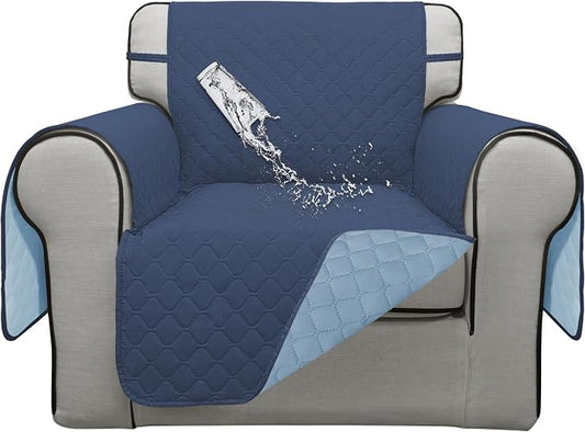 ISSUNTEX Double Protection 100% Waterproof Chair Sofa Cover for Living Room, Reversible Furniture Protector for Dogs, Pets, Kids (Chair, Dark Blue/Light Blue) by ISSUNTEX