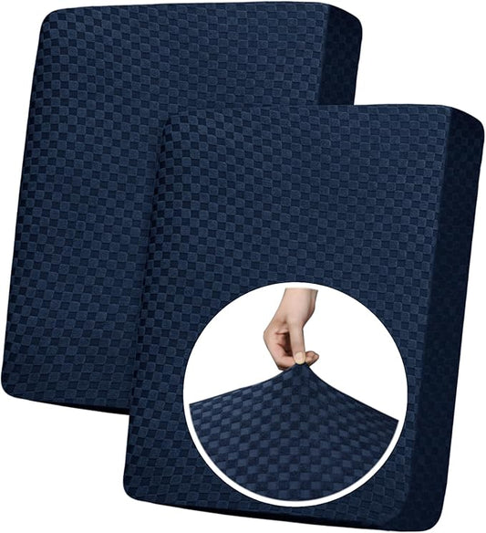 YEMYHOM Stretch Individual Cushion Covers Large Sofa Seat Cushion Slipcovers Soft Couch Cover Replacement Large Checkered Furniture Protector with Elastic Bottom (2 Pcs XL Cushion Covers, Navy) by YEMYHOM