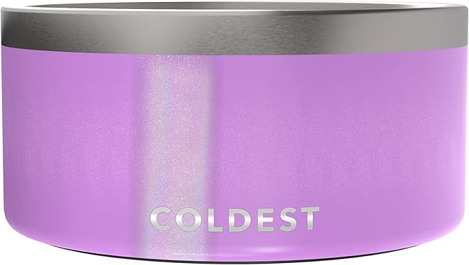 Coldest Dog Bowl - Anti Rust Metal, Non Slip, 3 Layers Insulated Stainless Steel Dog Bowls - Spill Proof & Heavy Duty - Water Bowl for Dogs, Cats, Dish Washer Safe (200 oz, Saturns Purple Glitter) by Coldest