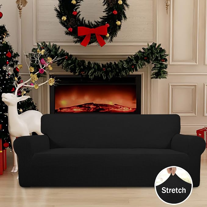 Easy-Going Stretch Oversized Sofa Couch Slipcover Washable Black | 1-Piece Extra large Sofa Cover Furniture Protector Couch Soft with Bottom for Kids, Polyester Spandex Jacquard - Image 2
