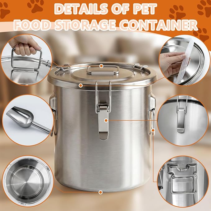 20LB Stainless Steel Dog Food Storage Container with Lid & Scoop, Large Dog Food Storage Container for Dry Pet Food, Metal Dog Food Container, Pet Food Storage Container for Kibble - Image 4