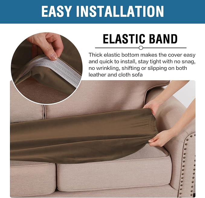 H.VERSAILTEX Velvet Stretch Individual Couch Cushion Cover Plush Cushion Slipcover for Loveseat Sofa Cushion Furniture Protector Seat Cushion Sofa Cover (1 Piece Sofa Cushion Cover, Bronze Brown) - Image 4