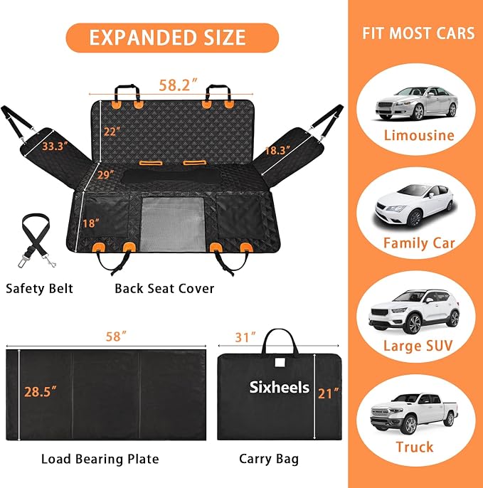 Dog Back Seat Cover Hard Bottom Truck Back Seats Protector, Large Backseat Extender for Dogs, Car Pet Rear Seat Covers Waterproof Dog Hammock Travel Accessories for Truck - Image 6