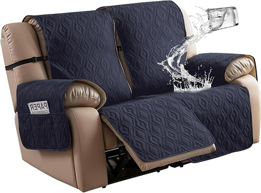 Genina Waterproof Loveseat Recliner Cover Non-Slip, Sofa Cover for Reclining Couch 2 Seat, Washable Couch Cover Loveseat Furniture Protector Cover for Pets Dogs Kids (Navy, Recliner Loveseat) by Genina