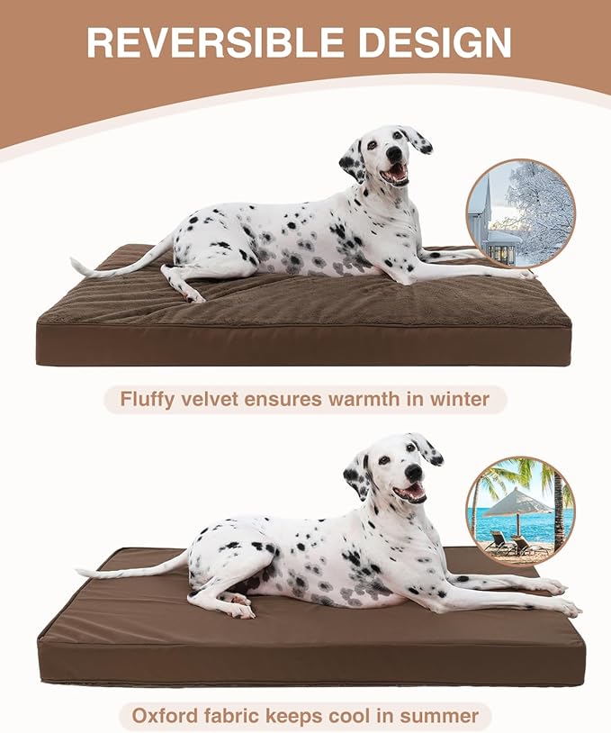 KSIIA Orthopedic Dog Bed for Large Dogs with Waterproof Lining, Brown,41x27 | Deluxe Soft Plush Dog Crate Bed, Washable Pet Mat with Removable Cover & Egg Crate Foam for Large Dogs Sleeping & Relaxing - Image 4