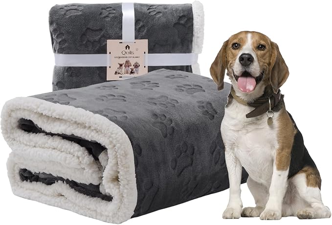Qeils Waterproof Blanket for Bed, Dog Blankets for Large Dogs, Waterproof Cat Blanket Washable, Soft Sherpa Fleece Puppy Blanket, Reversible Throw Protector for Couch Car, 50"X60", Dark Grey by Qeils