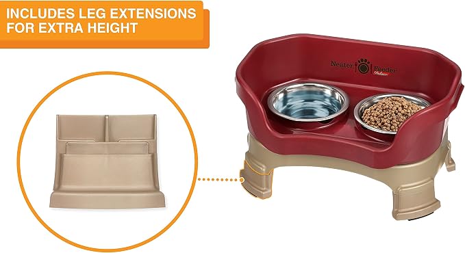 Neater Feeder Deluxe Mess-Proof Elevated Cat Bowls, 2 Height Adjustable (6” & 7.5”) No-Spill Raised Cat Bowl Stand, Whisker Friendly Stainless Steel Dishes for Indoor Cats, Made in USA, Cranberry - Image 7
