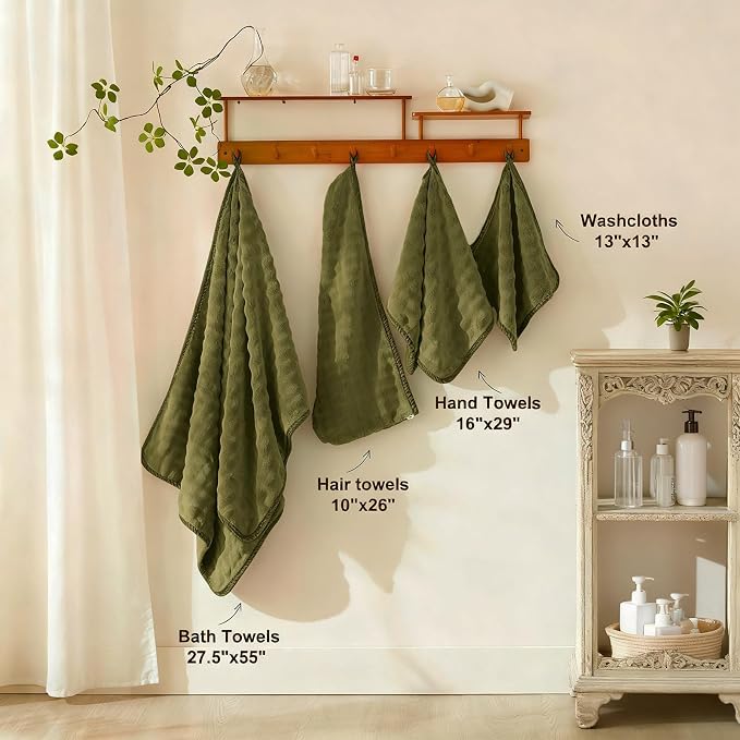 COZYART Lint Free 8 Pcs Bathroom Towels Set Ultra Soft Microfiber Fluffy | Thick, Highly Absorbent, Fast Dry, No Shedding, No Pilling, Fade Resistant, Durable, Long-lasting Olive Green - Image 3