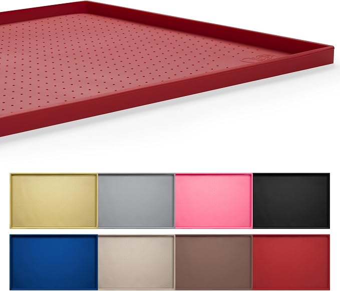 Hubulk Dog Feeding Mat,100% Waterproof Food Grade Silicone Pet Food and Water Bowl Placemat,Dishwasher, High Raised Edge to Prevent Spills,Nonslip Tray to Stop Messes on Floor (24"x16"x0.5", Red) by Hubulk