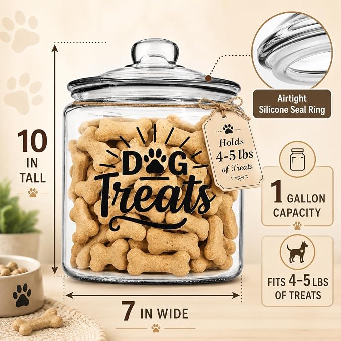 kitchentoolz 1-Gallon Glass Dog Treat Container Airtight – Large Countertop Dog Cookie Jar with Lid for Dog Treat Storage, Decorative Treat Jar & Dachshund Accessories - Image 2
