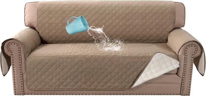 H.VERSAILTEX 100% Waterproof Couch Cover Loveseat Covers for 2 Cushion Couch Furniture Protector for Pets Kids Children Dog Cat with Non-Skid Backing (Loveseat, French Oak) by HVERSAILTEX