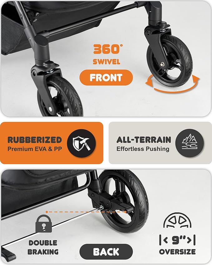 Medium Dog Stroller for Large Dogs, pet Stroller for Medium Dogs Up to 66lbs, All-Terrain with Adjustable Handle & Canopy, Sun Shades, Storage Organizer, Waterproof Oxford Fiber