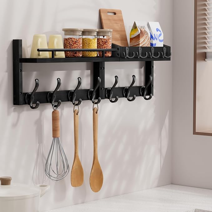 29 inch Coat Rack Wall Mount with Shelf, Heavy Duty Coat Hooks Wall Mount, Entryway Coat Hanger Wall Shelf with Key Holders and Mail Organizer for Living Room, Bedroom, Bathroom, Black - Image 8