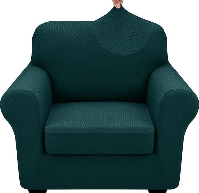 XINEAGE 2026 New 2 Piece Chair Cover with Arms Super Stretch Chair Slipcover for Living Room Pet Dog Universal Slip Cover Anti Slip Armchair Furniture Protector (Blackish Green), 31"-46"(1 Cushion) by XINEAGE