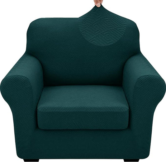XINEAGE 2026 New 2 Piece Chair Cover with Arms Super Stretch Chair Slipcover for Living Room Pet Dog Universal Slip Cover Anti Slip Armchair Furniture Protector (Blackish Green), 31"-46"(1 Cushion) by XINEAGE