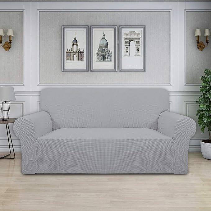 Easy-Going Stretch Oversized Loveseat Couch Covers Washable Silver Gray | 1-Piece Large Loveseat Cover for 2 Cushion Couch Furniture Protector RV Sofa Slipcover Soft with Bottom for Kids Pets - Image 2
