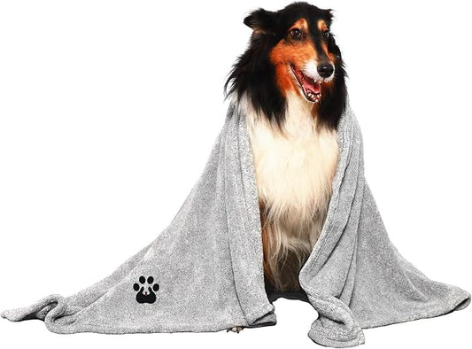 Dogvingpk Extra Large Dog Towel Super Absorbent Soft Quick Drying Microfiber Pet Bath Towels for Large & Medium Dogs (XL-55" * 36", Grey) by Dogvingpk