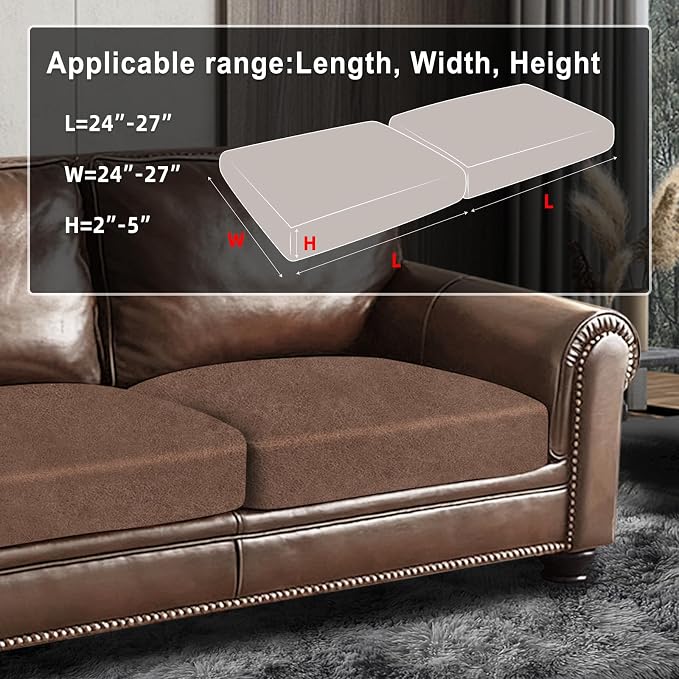 ANARACHON Leather Look Couch Cushion Covers Sofa Seat Slipcovers Sets Couches Furniture Protector for Sectional Armchair Loveseat Pets Kids Stretch Spandex Fabric (2 Cushion Loveseat, Brown) - Image 3