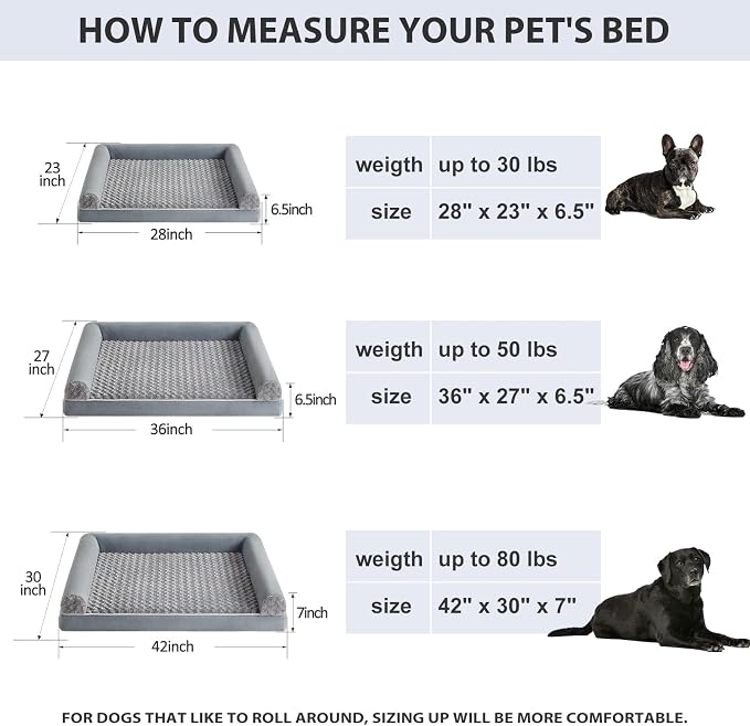 BFPETHOME Orthopedic Washable XLarge Dog Bed for Senior Dog Cozy Sleep | Extra Large Waterproof Big Soft Pet Couch Bed for Dogs Relax with Removable Cover Supportive Egg Crate Foam Grey 42x30 Inch - Image 6