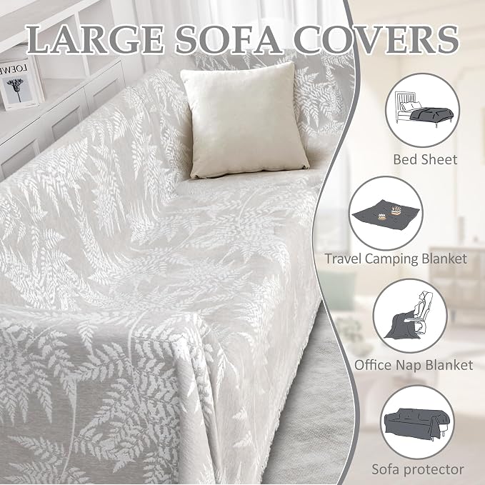 1OO% Waterproof Sectional Couch Covers for Dogs L Shaped Corner Sofa Cover Washable Chenille Sofa Slipcovers Blanket Modern Jacquard Pet Furniture Protector (91"x252", Light Gray Leaf) - Image 9