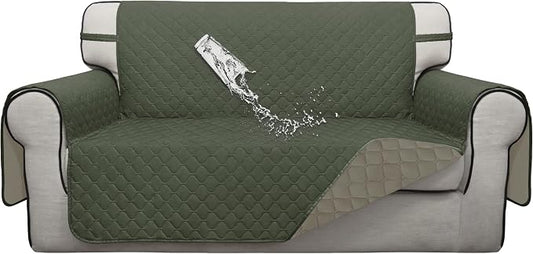 ISSUNTEX Double Protection 100% Waterproof Loveseat Sofa Covers for Living Room, Couch Covers for 2 Cushion Couch, Reversible Furniture Protector Sofa Cover for Dogs (Loveseat, Greyish Green/Beige) by ISSUNTEX
