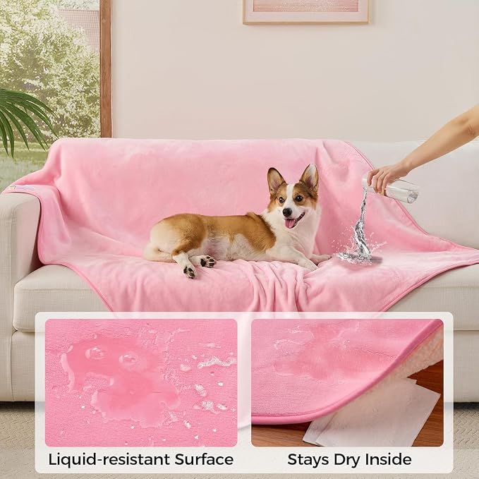 Sunheir Waterproof Blanket for Queen Size Bed - 90"x86" Soft Reversible Sherpa Fleece Flannel Dog Blankets for Large Dogs, Pet Blanket for Bed, Couch, Soft Plush Furniture Protector, Pink - Image 3