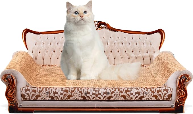 COOZMENT Scratching Sofa, Couch Shaped Thick Scratching Cardboard, Lounge Bed for Indoor Rest&Play, Sofa Scratcher Pad (Silver, 27.6" L X 12.4" W X 11.8" H) by COOZMENT