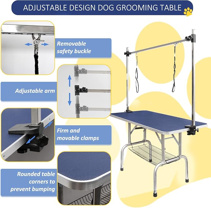 ROOMTEC 36" Dog Grooming Table,Foldable Home Pet Bathing Station with Adjustable Height Arm/Noose/Mesh Tray - Image 5