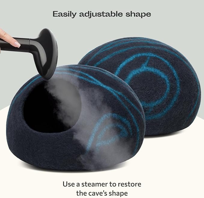 MEOWFIA Cat Cave – Premium Felt Cat Bed for Indoor Cats, Handmade 100% Merino Wool (Medium, Black Aqua) - Image 5