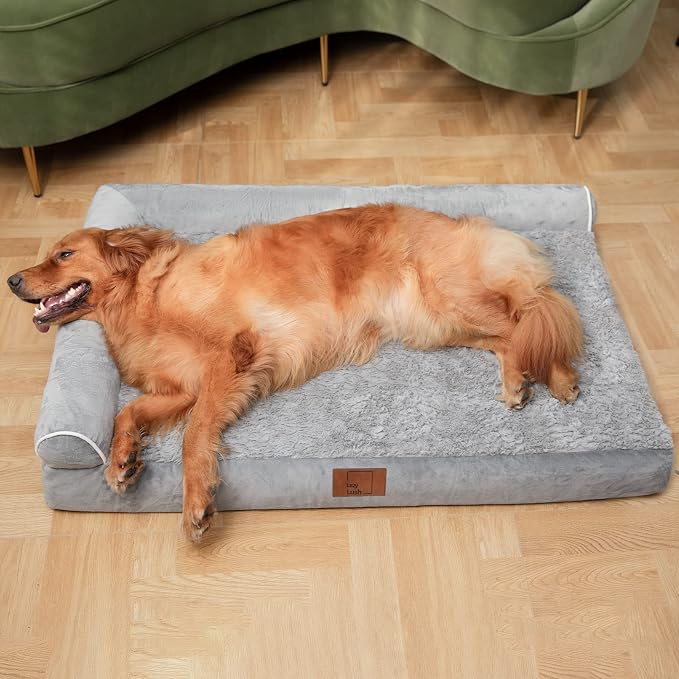 Orthopedic Dog Bed, Pet Sofa with Bolster for Extra Large Dogs | Egg Crate Foam, Removable Washable Cover, Waterproof Lining, Non-Slip Bottom, L-Shape, Cozy Plush, 42 x 30 Inch, Grey - Image 7