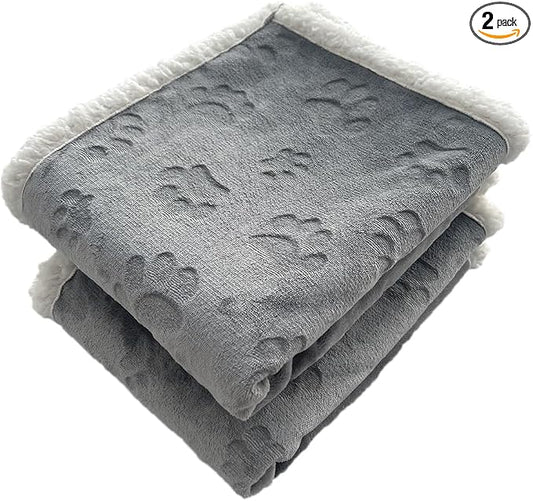 Qeils 1 Pack 2 Dog Blankets for Small Dogs - 2 pcs Waterproof Dog Blanket Washable - Soft Sherpa Fleece Puppy Blanket for Kitten Doggy, Warm Cat Blankets for Indoor Cats, 25"X30", Grey by Qeils