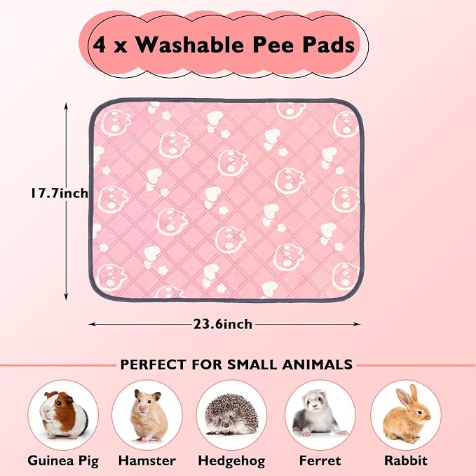 4 Pack Guinea Pig Bedding - Washable Guinea Pig Cage Liners, Waterproof Reusable & Anti Slip Pee Pads Super Absorbent Mats for Small Animals Pet Rabbit Bunny Hamster Rat (Pink, 24 x 18 Inch) - Image 2