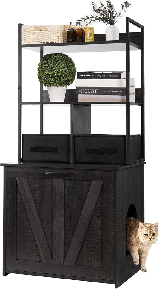 Dwanton Litter Box Enclosure with 2 Storage Shelves and 2 Drawers, 2-in-1 Hidden Cat Litter Box Enclosure Furniture with Shelf, Reversible Entrance, Washable Drawers, 50-Inch, Dark Grey by DWANTON
