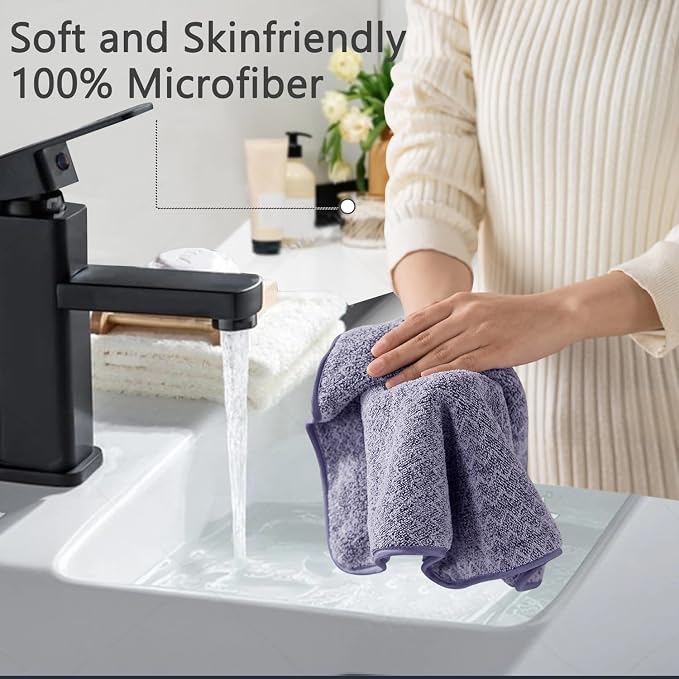 18 Piece Bath Towels Set,100% Microfiber Family Bathroom Towel with Hanging Loops-6 Bath Towels,6 Hand Towels,6 Washcloths,Quick Dry Highly Absorbent Shower Towel for Bathroom,Hotel,Spa-Dark Purple - Image 8