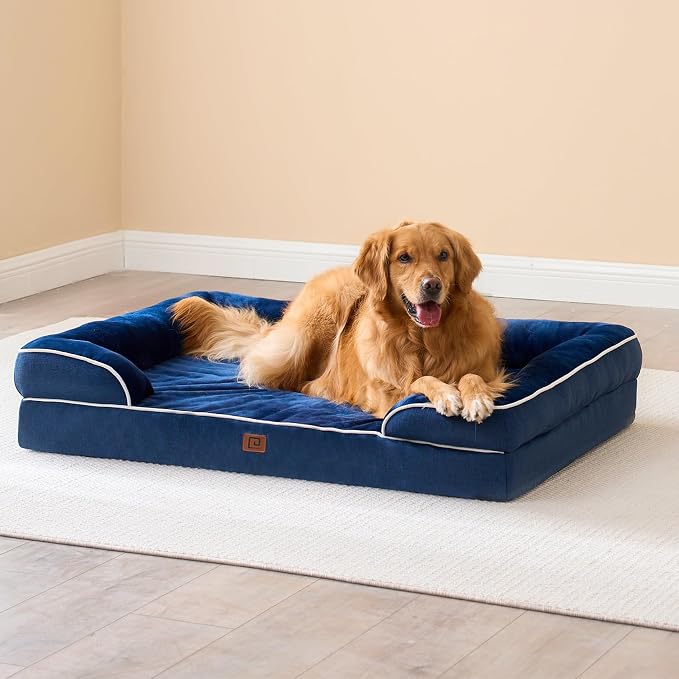 EHEYCIGA Orthopedic Extra Large Dog Bed, Waterproof Washable XL Pet Bed 44" | Non-Slip Bottom and Egg-Crate Memory Foam Big Dog Couch Bed with Washable Removable Cover, Navy, 44Inch - Image 7