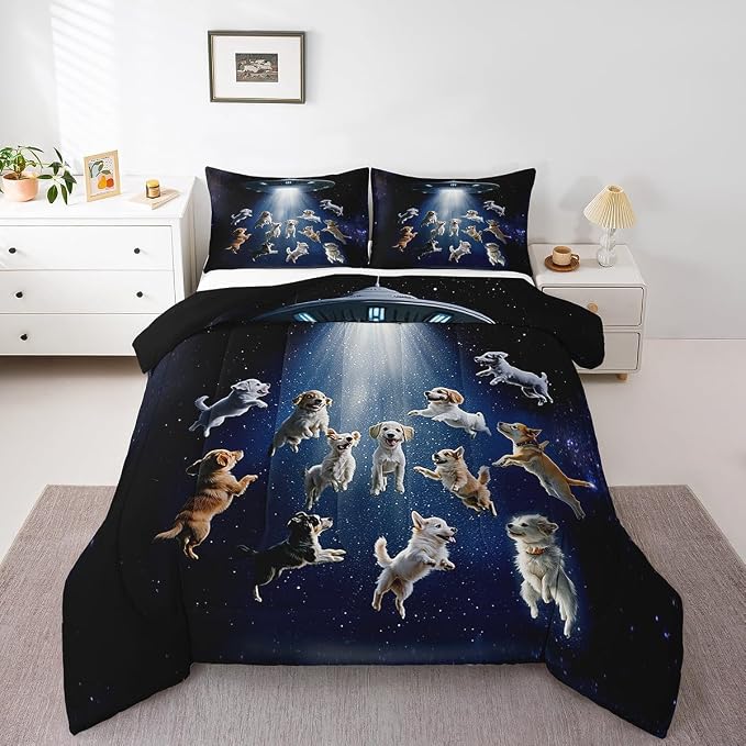 Feelyou Puppy Dog Comforter Set Outer Space Cute Dogs Bedding Set Galaxy Nebula Pet Decor Animal Comforter Quilt Collection 2Pcs Twin Size - Image 6
