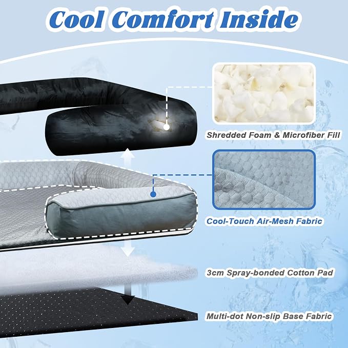 GGIB Cooling Dog Bed Mat with Bolster Pillow Washable Dog Couch Cover Breathable Summer Pet Couch Bed Protector Indoor(Small, Cooling Grey) - Image 3