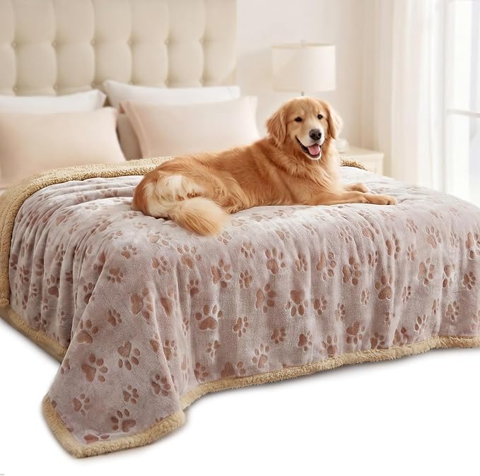 Luciphia Waterproof Pet Blankets Whith Paw Print for Couch Sofa Bed Cover, Liquid Pee Proof Soft Fluffy Dog Blanket Washable, Reversible Furniture Protection Puppy Cat, Khaki, X-Large（85" x 57"） | Soft Print Pet Blanket Washable Pee Proof, Furniture Pr... by luciphia
